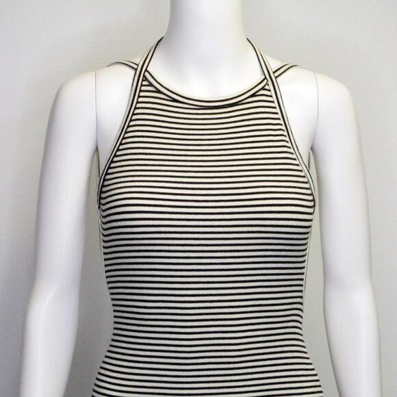 Silence + Noise Ivory Black Striped Stretch Harness Backless Night Out Dress M - Picture 2 of 16